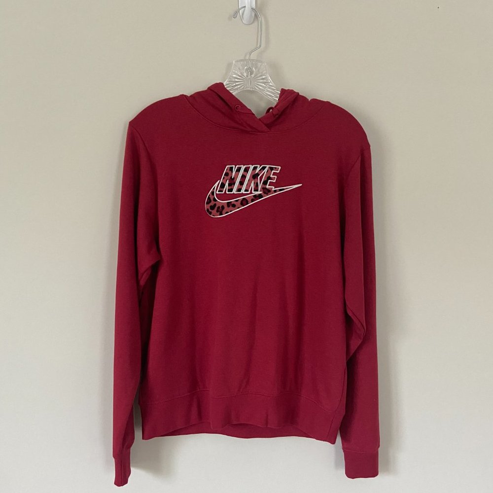 Women's Maroon and Chetah Print Nike Hoodie XS Relaxed Fit